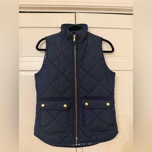 J. Crew Navy Quilted Puffer Vest with Gold Accents